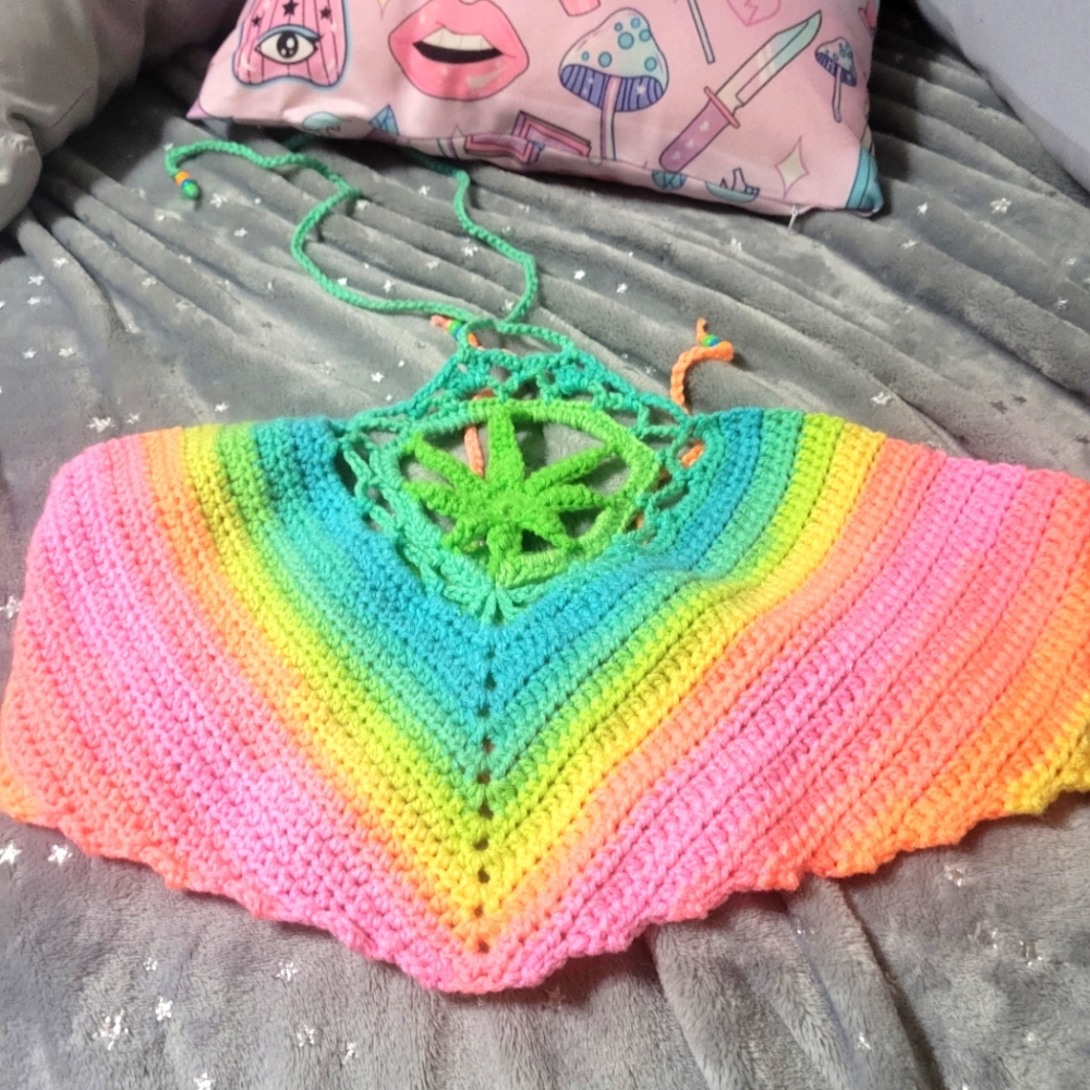 Homemade rainbow Mary Jane crochet top